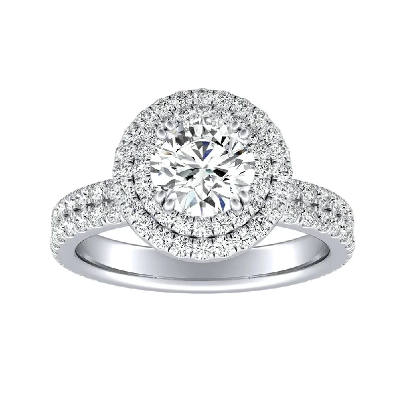 Ladies engagement ring with fancy diamonds-Auriya 14k Gold 1 1/2ct Moissanite Double Halo Diamond Engagement Ring 9/10ctw