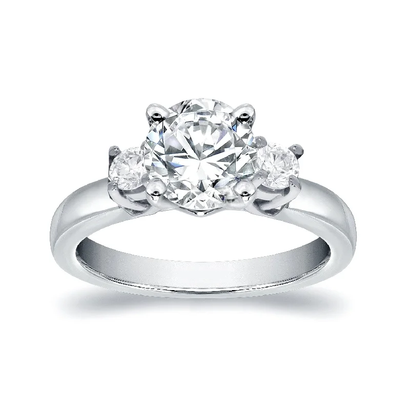 Ladies halo ring with diamonds-Auriya 14k Gold 1ct Moissanite and Diamond 3-Stone Engagement Ring 2/5ctw