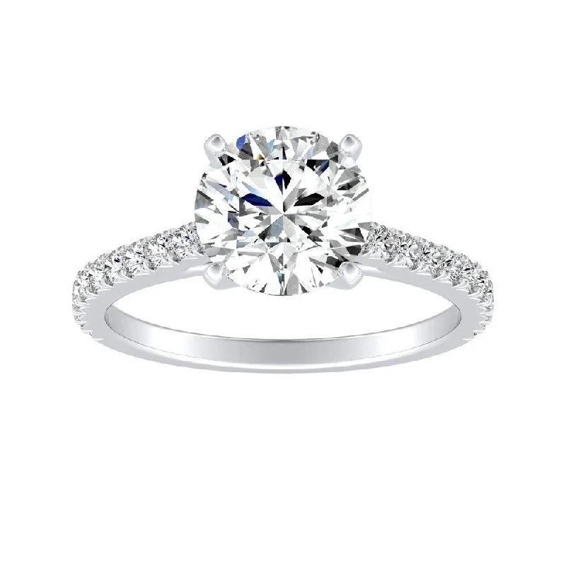 Ladies vintage engagement ring-Auriya 14k Gold Round 4ct Moissanite and 1/3ctw Diamond Engagement Ring