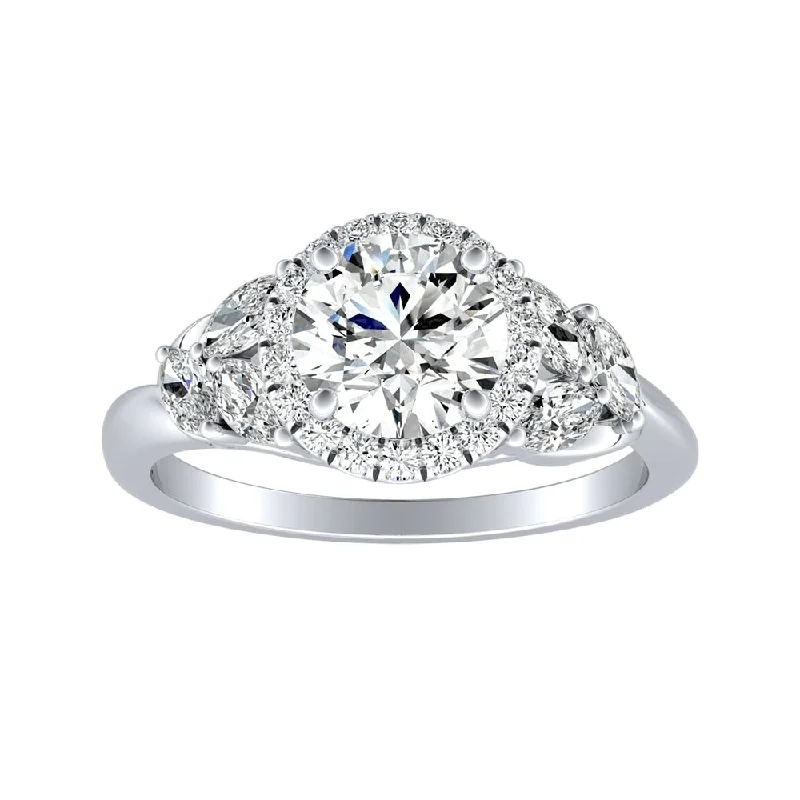 Ladies classic engagement ring-Auriya 14k Gold Floral 2ct Moissanite Halo Diamond Engagement Ring 3/8ctw