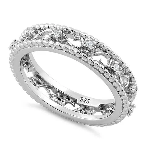 Ladies cluster diamond ring-Sterling Silver Vine Rope CZ Ring