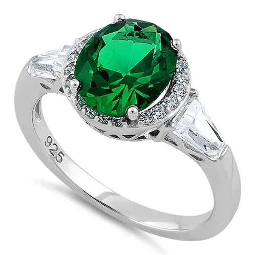 Ladies modern ring-Sterling Silver Emerald Oval CZ Ring