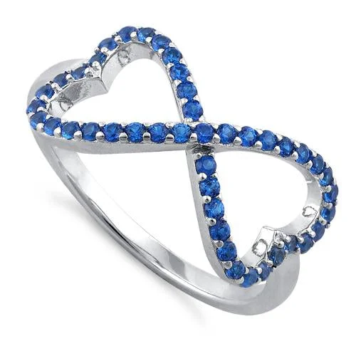 Ladies personalized ring-Sterling Silver Infinity Heart Blue Spinel CZ Ring