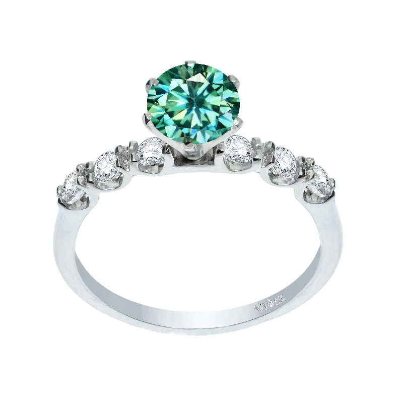 Ladies traditional engagement ring-Sterling Silver Green Moissanite and White Topaz Engagement Ring