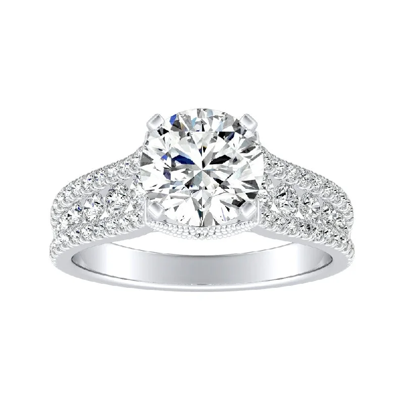 Ladies diamond engagement ring-Auriya 14k Gold Vintage 1ct Moissanite and Diamond Engagement Ring 5/8ctw