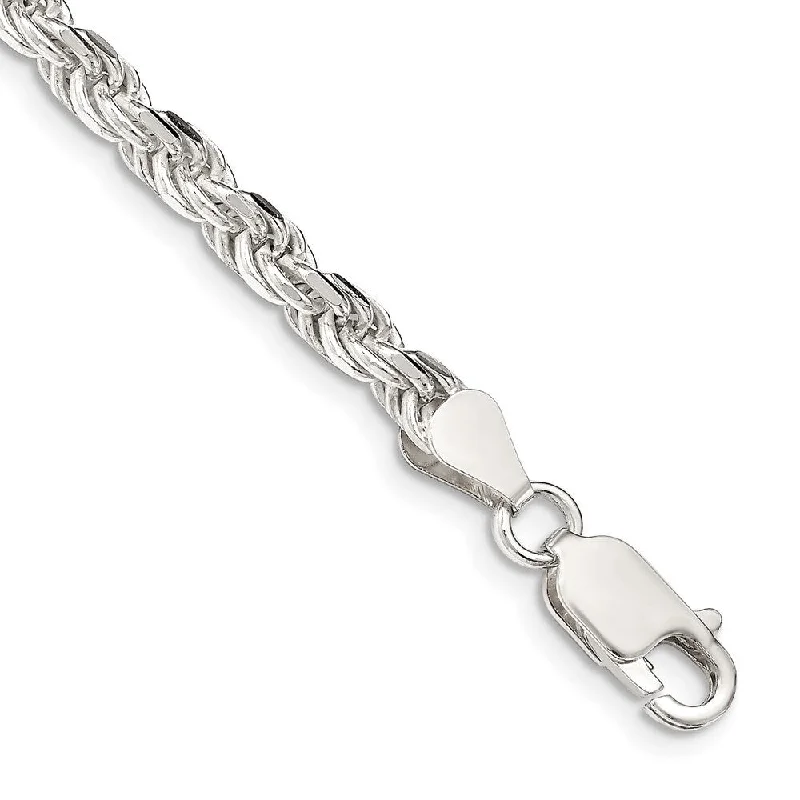 Ladies colorful bracelet-925 Sterling Silver 4.25mm Diamond-cut Rope Chain Bracelet, 7"