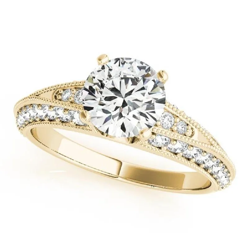 Ladies unique diamond engagement ring-Auriya Vintage 1/2ct Round Moissanite and 1/2ctw Diamond Engagement Ring 14k Gold