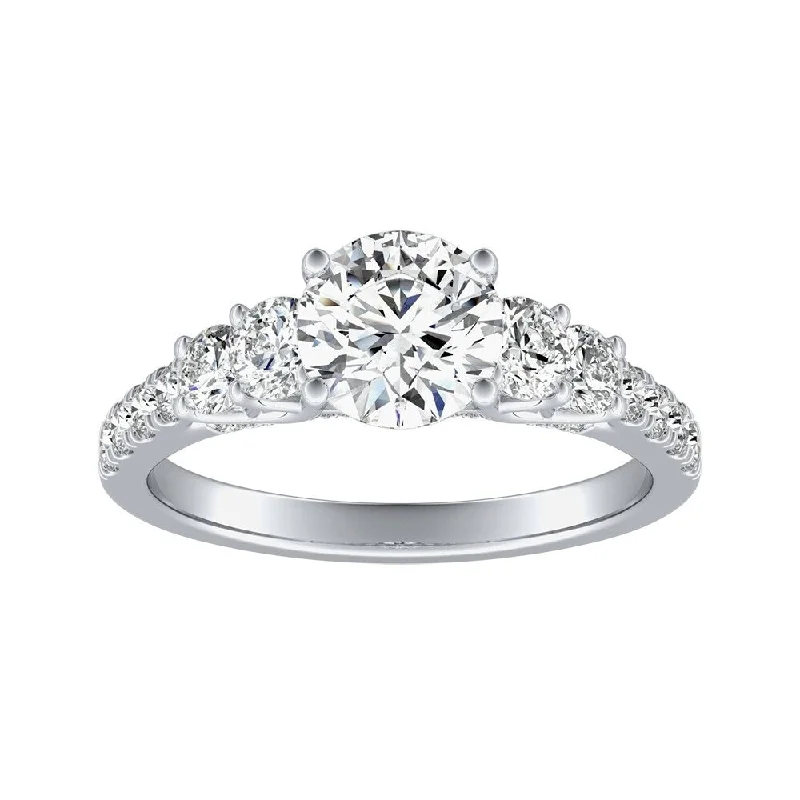 Ladies three-stone diamond engagement ring-Auriya 1 1/2ct Moissanite and 5-Stone Diamond Engagement Ring 3/4ctw 14K Gold