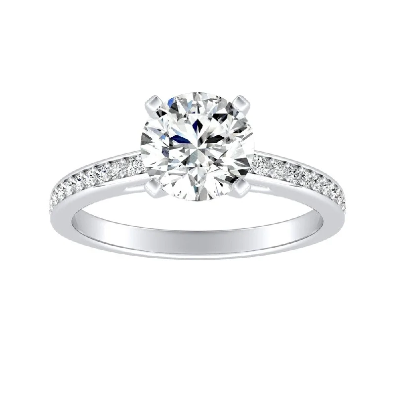 Ladies classic solitaire engagement ring-Auriya 14k Gold 1 1/2ct Round Moissanite and Diamond Engagement Ring 1/6ctw