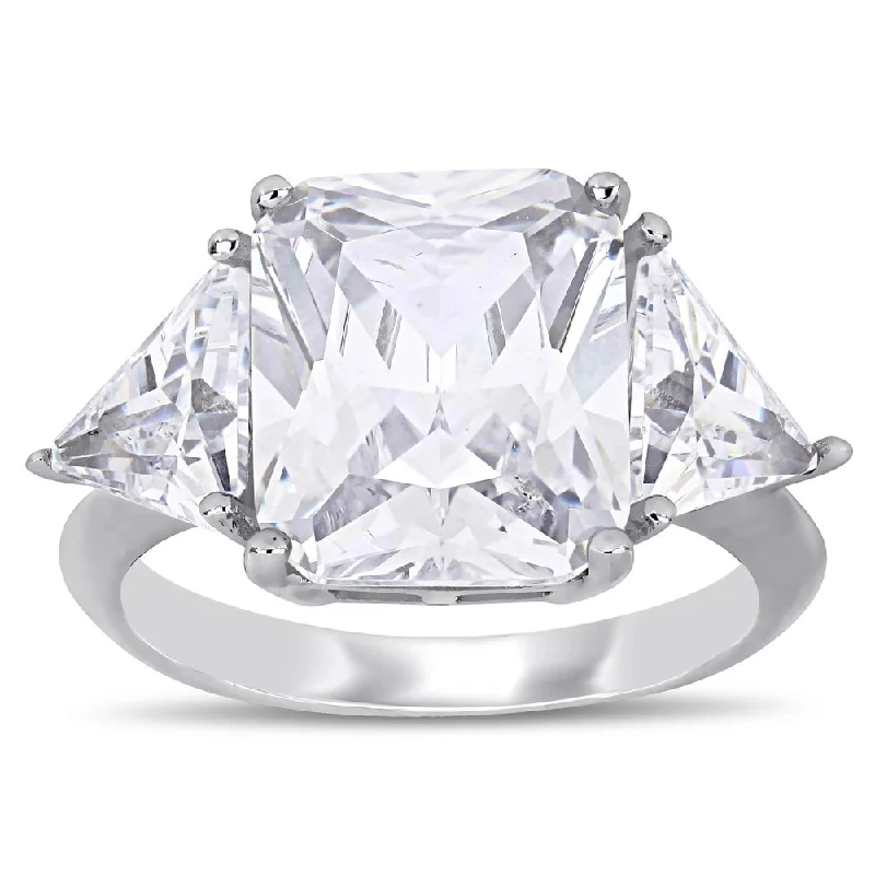 Ladies luxury engagement ring-Miadora Sterling Silver Cushion and Trillion-Cut Cubic Zirconia 3-Stone Engagement Ring