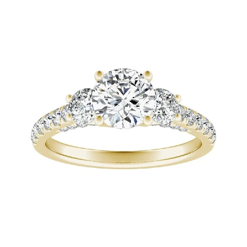 Ladies antique engagement ring-Auriya 14k Gold 3-Stone 2 1/2ct Round Moissanite and 7/8ct Diamond Engagement Ring