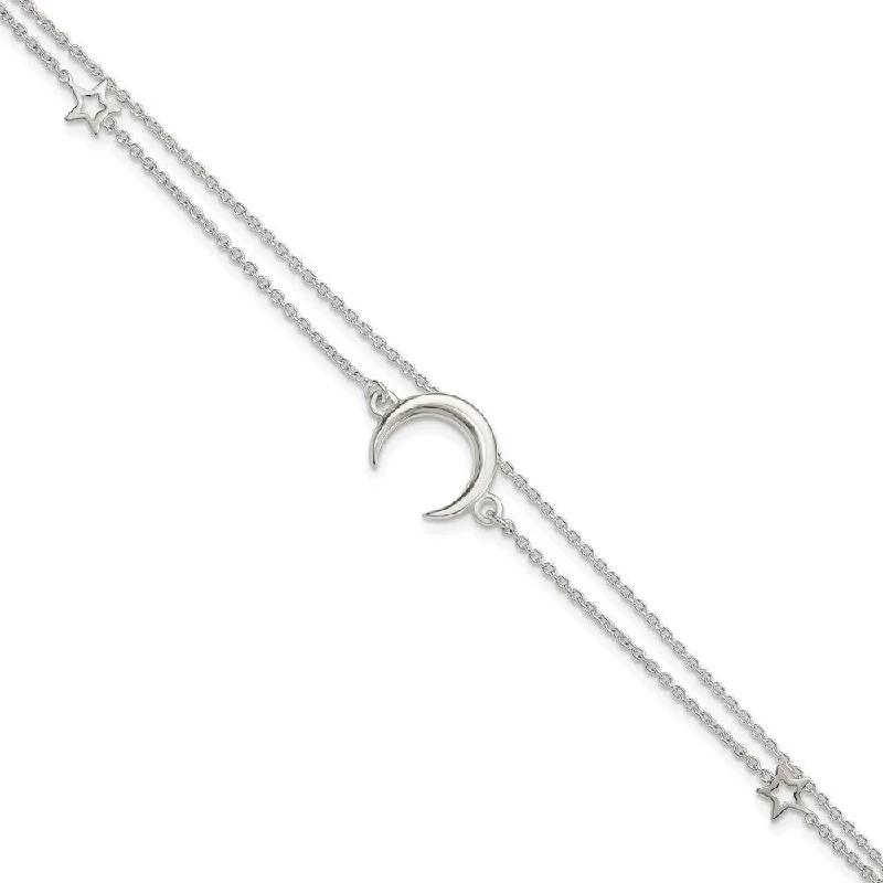 Ladies diamond bracelet-925 Sterling Silver Moon and Stars 2-strand Bracelet, 7.5"