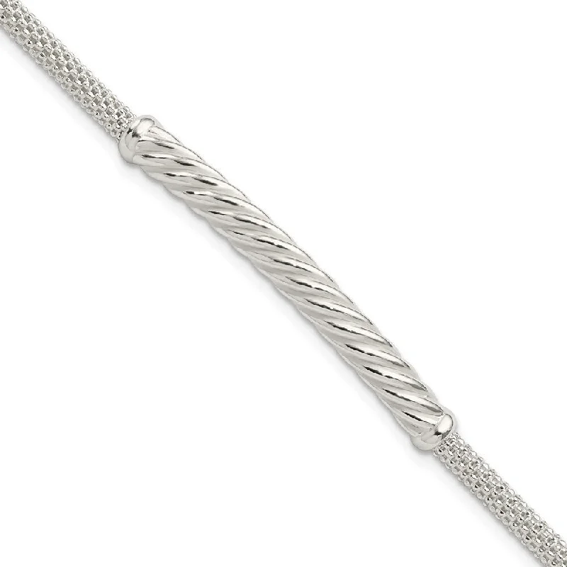 Ladies sterling silver bracelet-925 Sterling Silver Twisted Bar Bracelet, 8" (W-4.37mm)