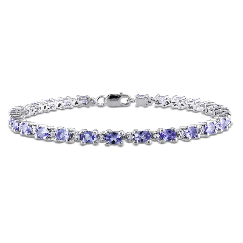 Ladies statement bracelet-Miadora Sterling Silver Tanzanite and White Topaz Bracelet