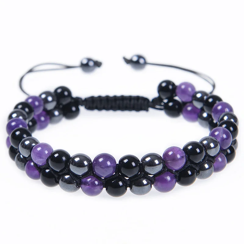 6mm Amethyst Black Magnet Obsidian