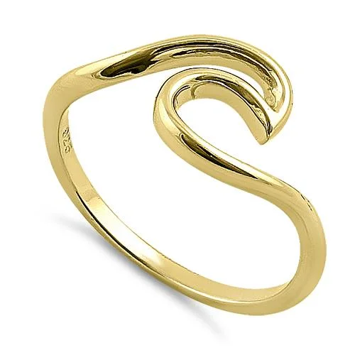 Ladies stackable wedding bands-Sterling Silver Gold Plated Ocean Wave Ring