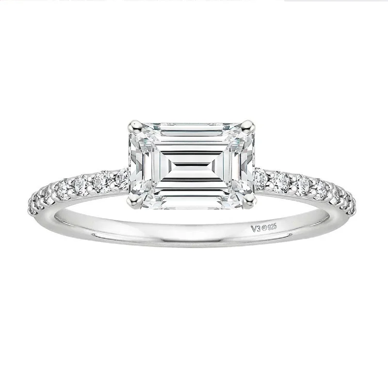 Ladies diamond solitaire engagement ring-Sterling Silver 2.00CT Lab Grown Diamond Engagement Ring