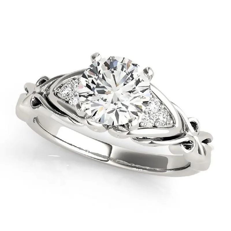 Ladies simple diamond engagement ring-Auriya 14k Gold Carved 1/2ct Moissanite and Diamond Engagement Ring 1/10ctw