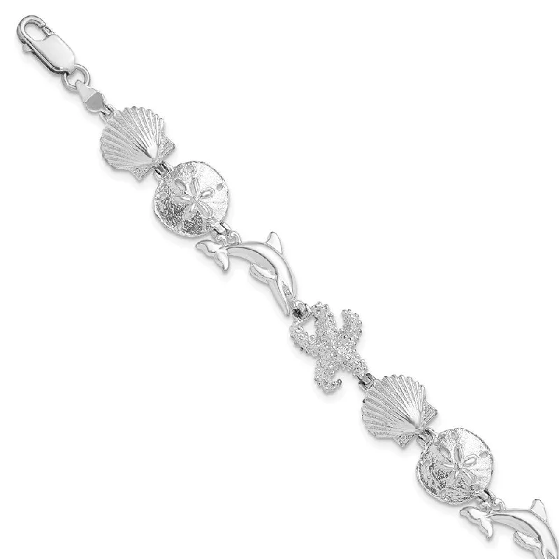 Ladies bangles-925 Sterling Silver Sea Life Bracelet, 7.25" (W-11.63mm)