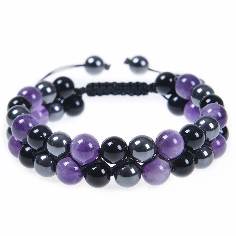 8mm Amethyst Black Magnet Obsidian