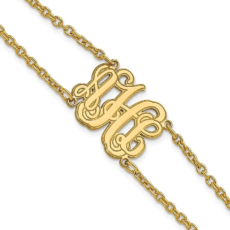 Ladies double bangle bracelet-925 Sterling Silver/Gold-plated Etched Outline Monogram Double Chain Bracelet