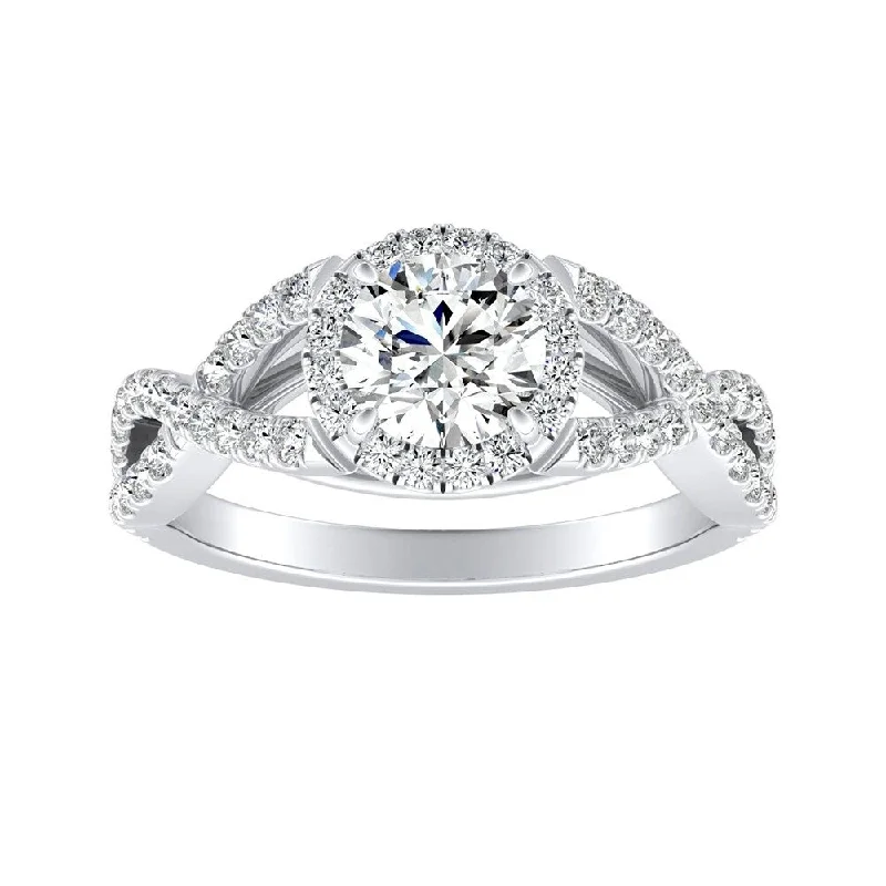 Ladies platinum engagement ring-Auriya Infinity Round1/2ct Moissanite and 1/2ctw Diamond Halo Engagement Ring 14K Gold