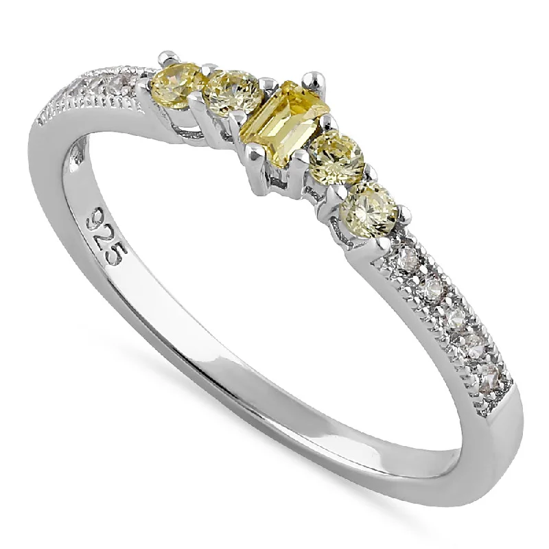 Ladies personalized ring-Sterling Silver Emerald Cut Yellow CZ Ring