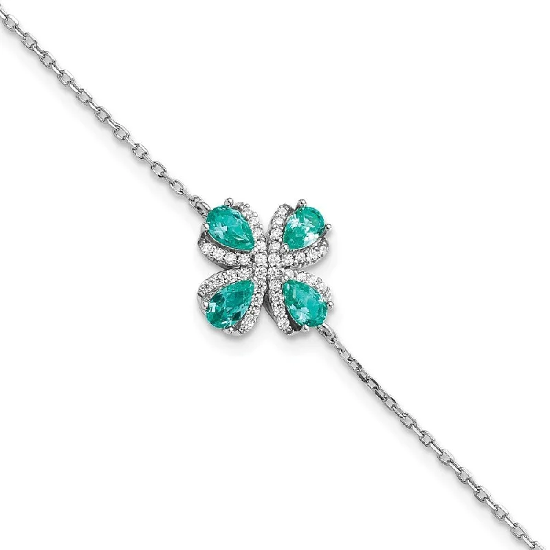 Ladies infinity bracelet-925 Sterling Silver Rhodium plated Teal & White Cubic Zirconia Bracelet, 7" w/1in Extender