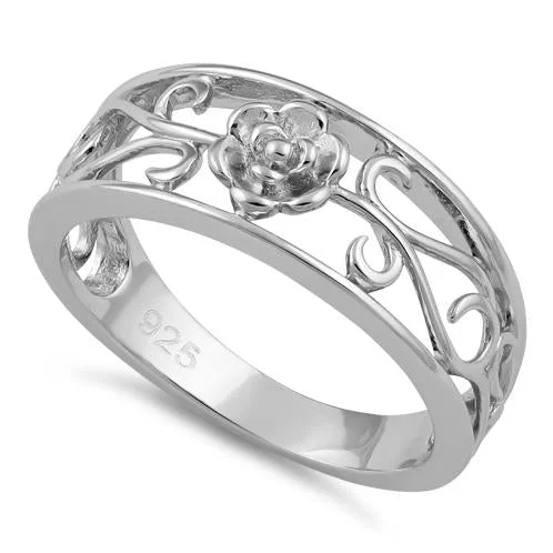 Ladies bridal set ring-Sterling Silver Small Flower Swirl Ring