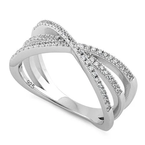 Ladies luxury ring-Sterling Silver Triple Overlapping Cage CZ Ring