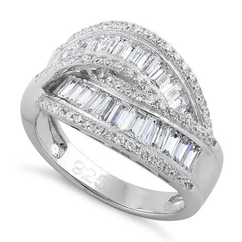 Ladies silver band ring-Sterling Silver Weave CZ Ring