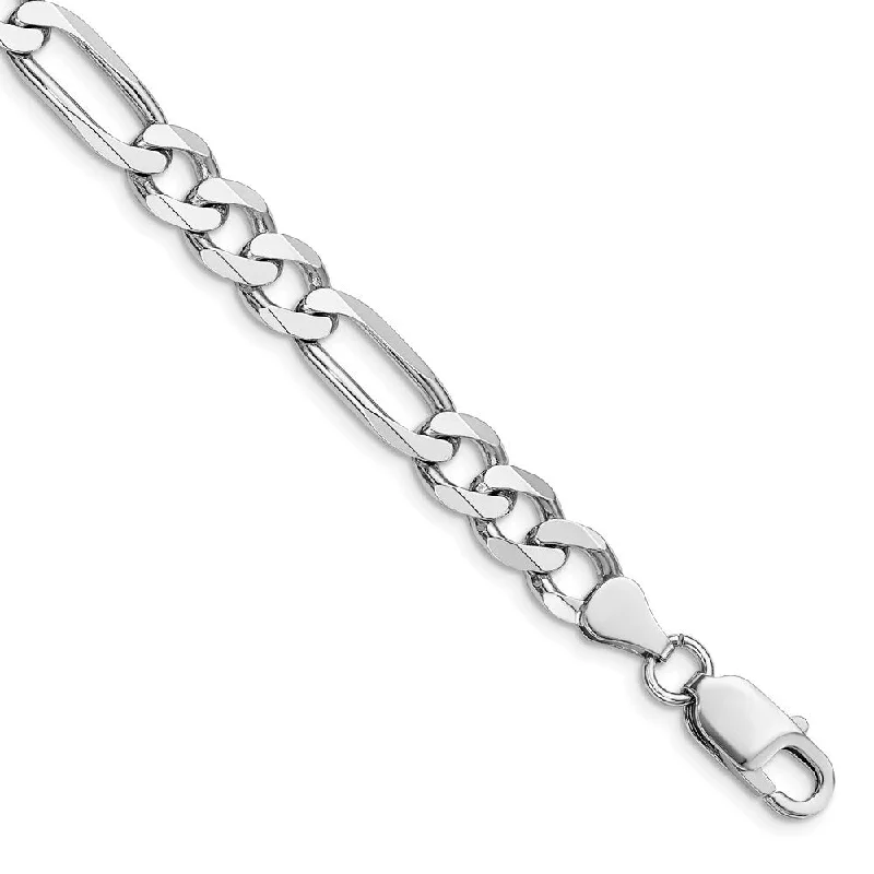 Ladies bangles for brides-925 Sterling Silver Rhodium-plated 7.5mm Figaro Chain Bracelet, 8"