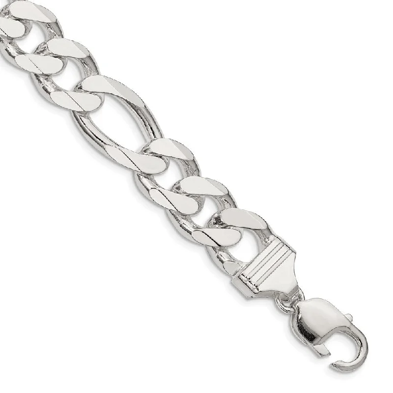 Ladies elegant bracelet-925 Sterling Silver 13.5mm Figaro Chain Bracelet, 10"