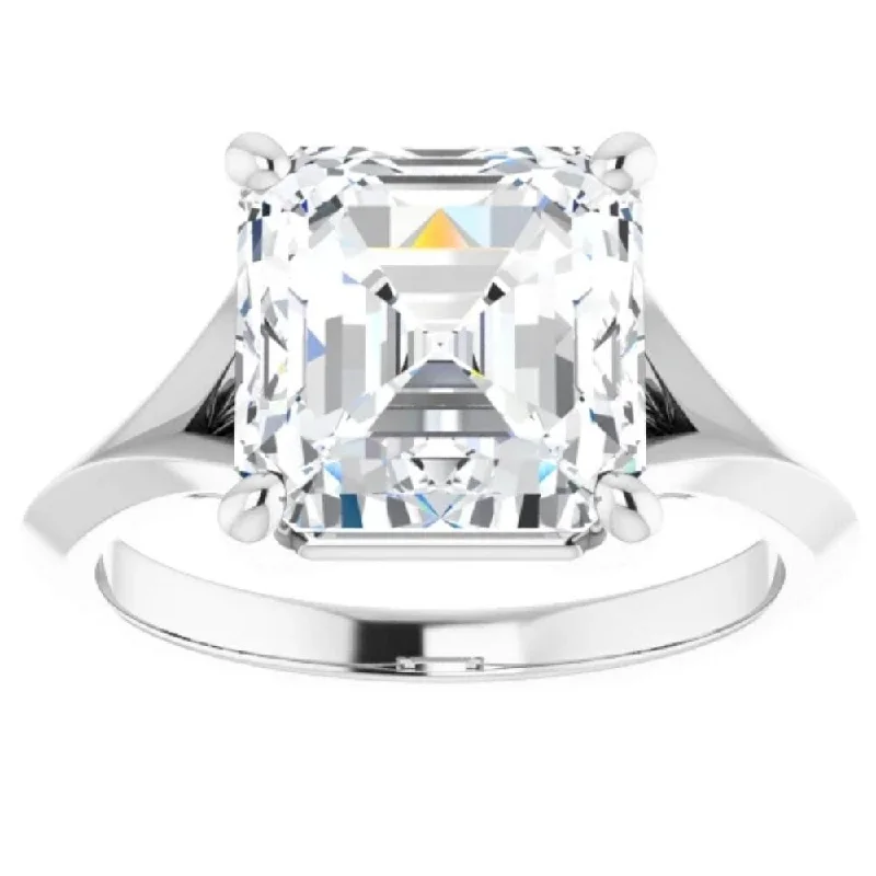 Ladies solitaire diamond engagement ring-4Ct Moissanite Asscher Cut Engagement Solitaire Ring 14k White or Yellow Gold