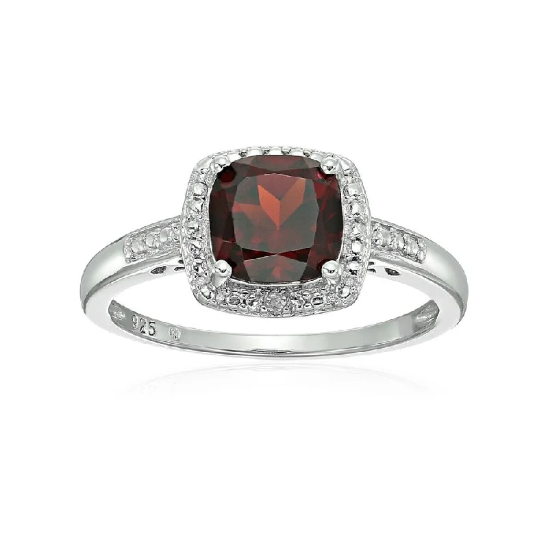 Ladies vintage diamond engagement ring-Sterling Silver Garnet & Diamond Accented Engagement Ring - Red