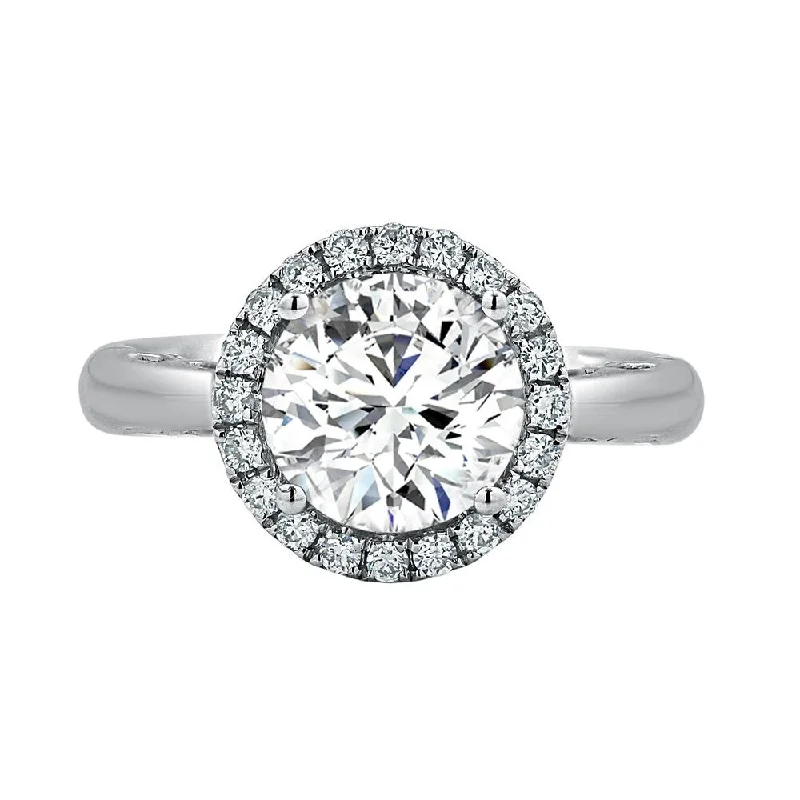 Ladies luxury engagement ring-Round 2ct Moissanite and 1/4ct TDW Diamond Halo Engagement Ring