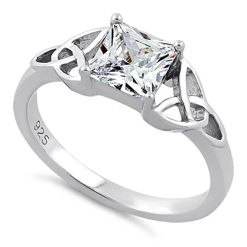 Ladies wedding ring set-Sterling Silver Celtic Princess-Cut CZ Ring