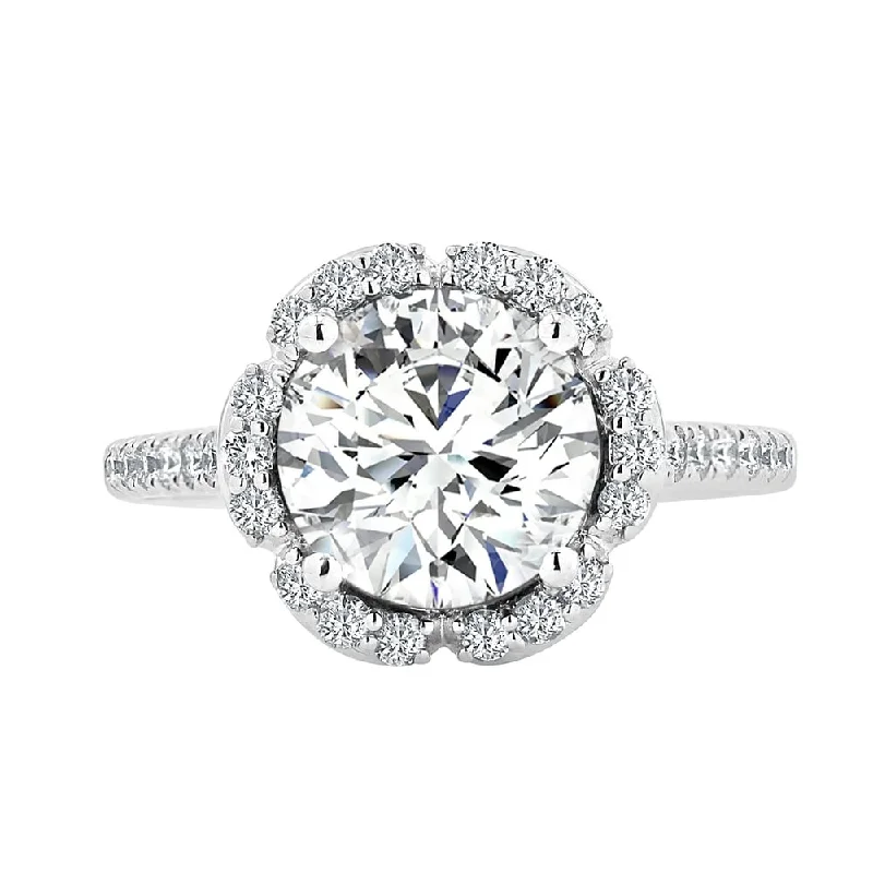 Ladies platinum wedding and engagement ring set-Round 2ct Moissanite and 3/8ct TDW Diamond Halo Engagement Ring