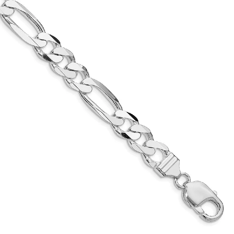 Ladies anniversary bracelet-925 Sterling Silver Rhodium-plated 9mm Figaro Chain Bracelet, 8"