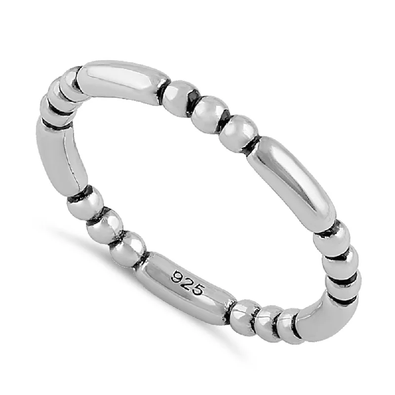 Ladies stylish engagement ring-Sterling Silver Stackable Bead and Bar Ring