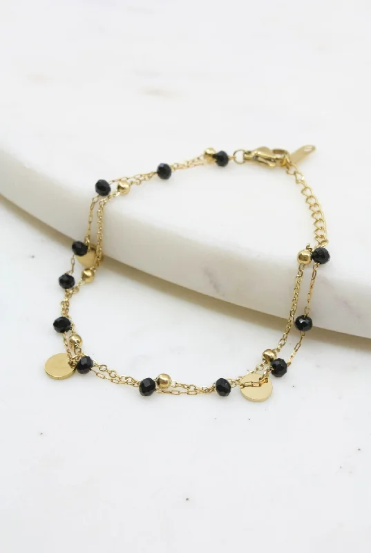 Ladies bracelet for women-Gold and Black Crystal Layered Bracelet with Gold Accents