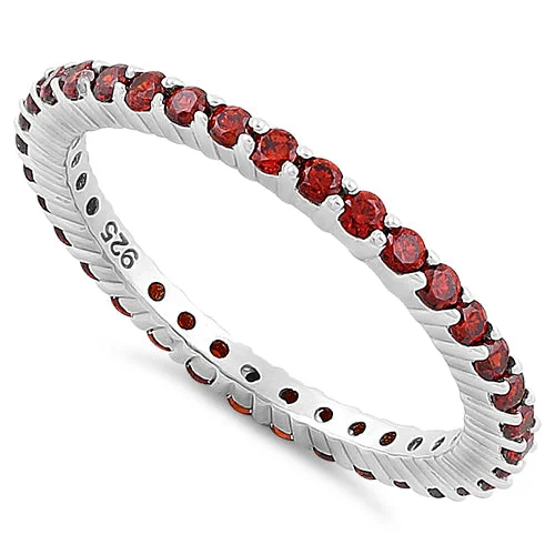 Ladies diamond ring-Sterling Silver Garnet Eternity CZ Ring