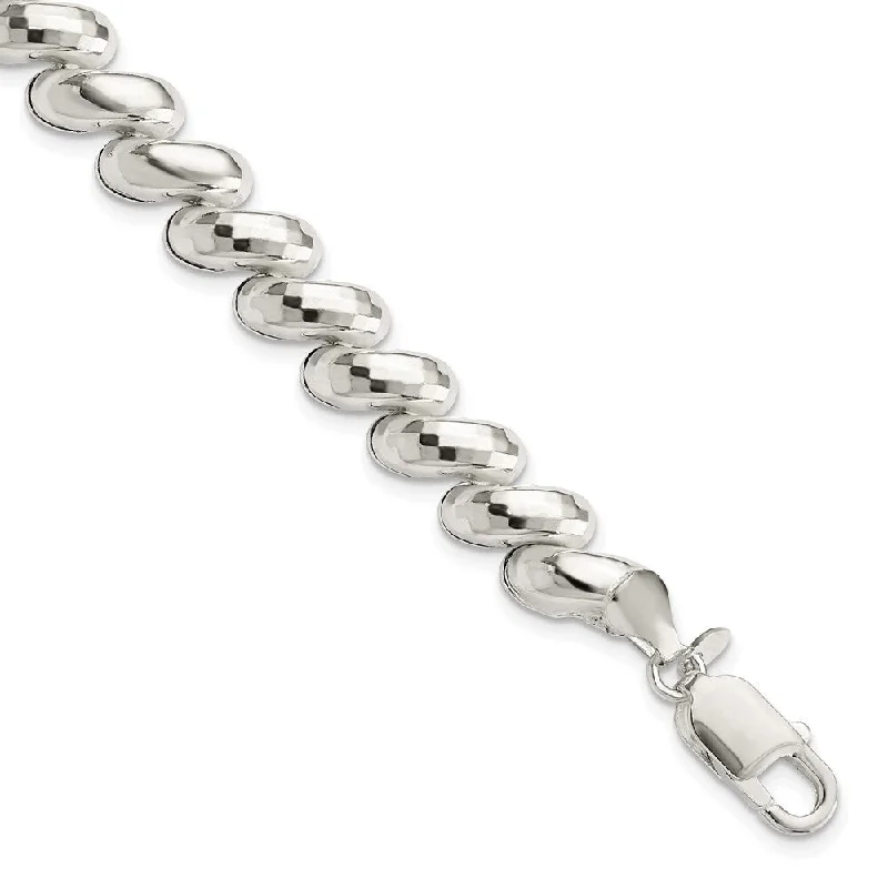 Ladies statement bracelet-925 Sterling Silver Fancy Diamond-cut San Marco Bracelet, 7.5"