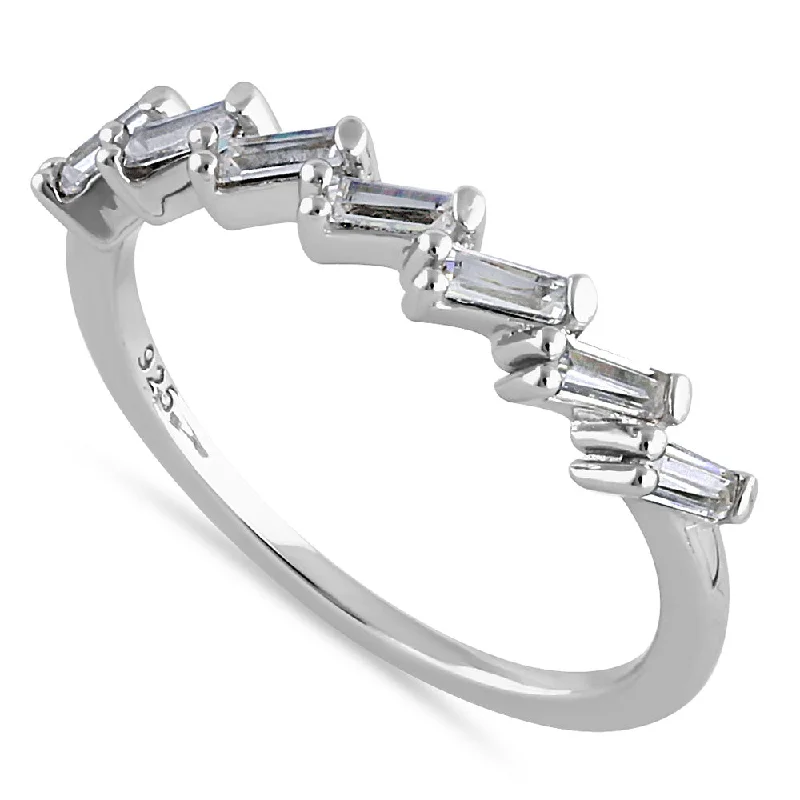 Ladies chunky ring-Sterling Silver Baguette CZ Ring