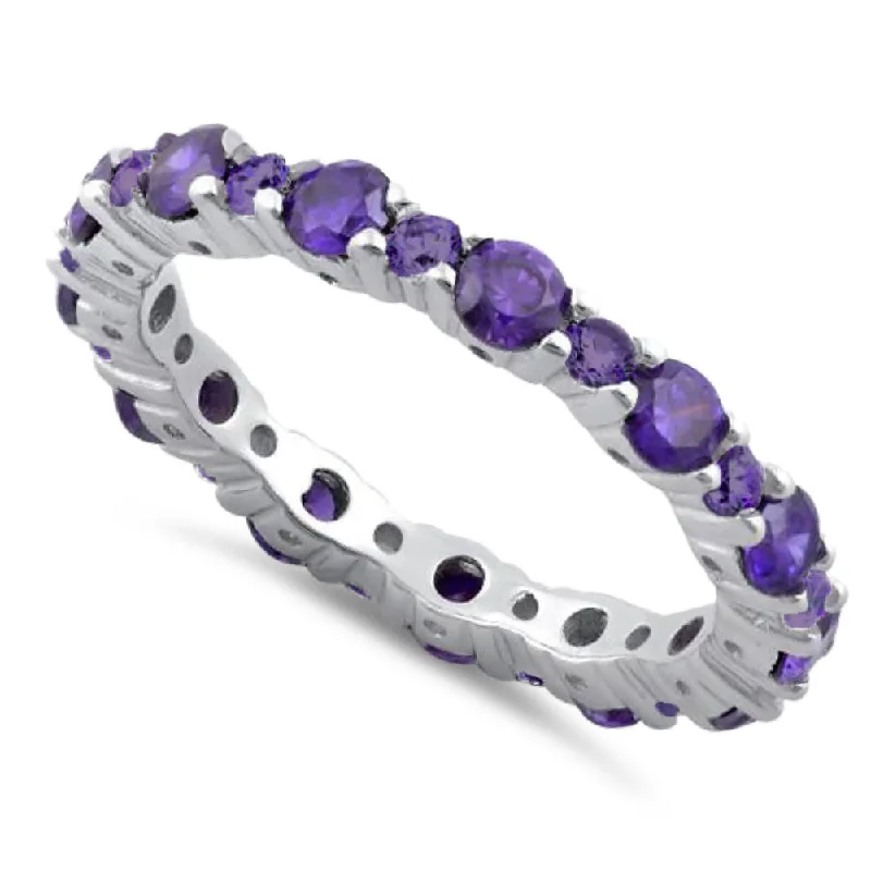 Ladies gold ring-Sterling Silver Eternity Amethyst CZ Ring