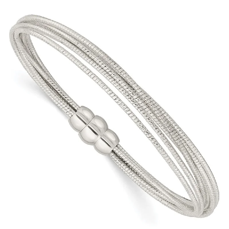 Ladies bangles with charms-925 Sterling Silver Diamond-cut Multiple Strand Bracelet, 7.25" (W-7.7mm)