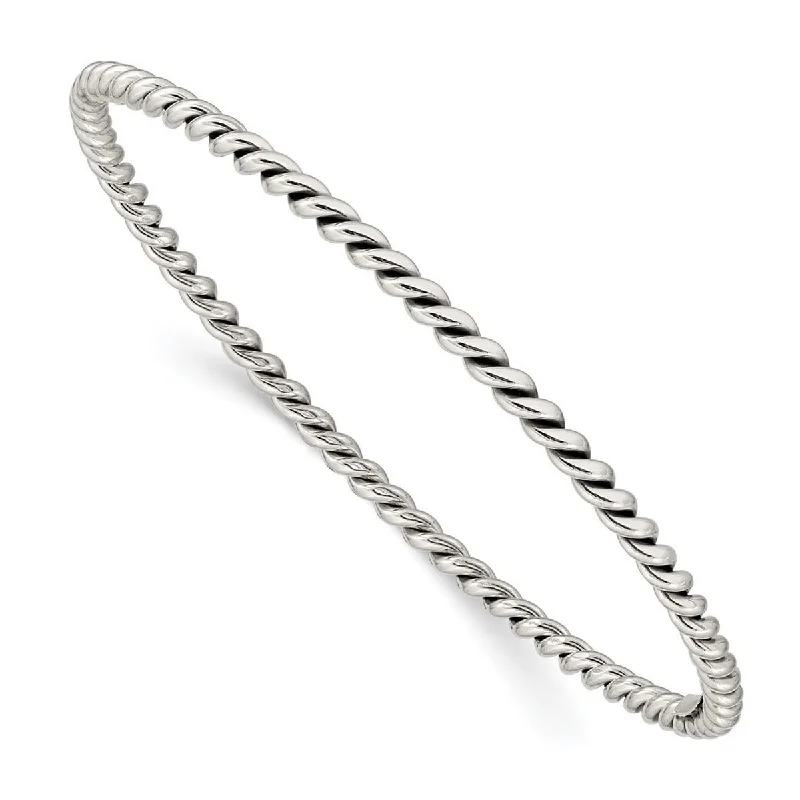 Ladies multi-layer bracelet-Curata 925 Sterling Silver 7" 3mm Twisted Slip on Bangle Bracelet