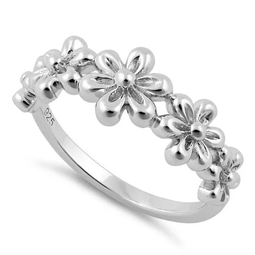 Ladies stackable wedding bands-Sterling Silver 5 Plumeria Ring