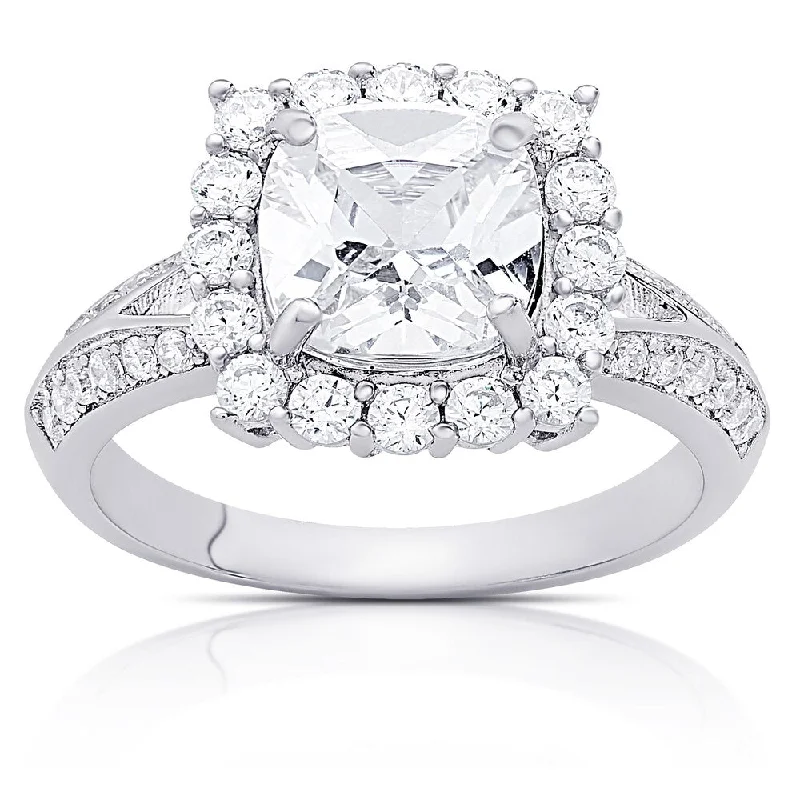 Ladies vintage-inspired engagement ring-Dolce Giavonna Sterling Silver Cubic Zirconia Square Design Engagement Ring