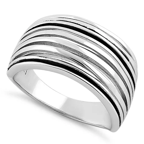 Ladies three-stone ring-Sterling Silver String Pattern Ring